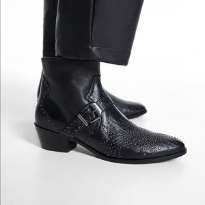 ZARA | Cowboy Heel Leather Ankle Micro Stud Boots
